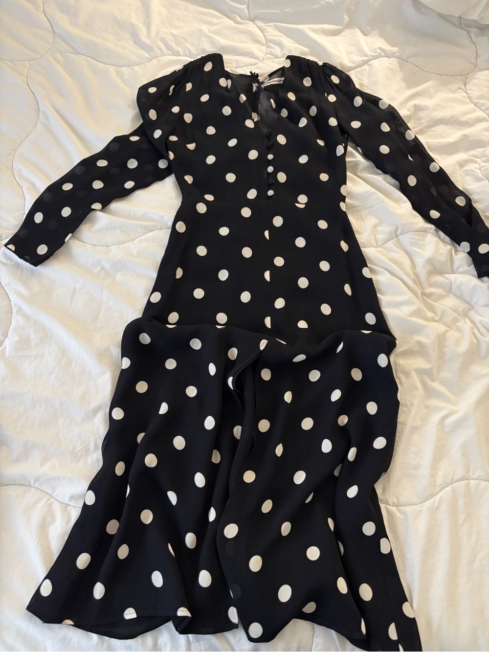 Reformation Black & White Polka Dot Long Sleeve Dress